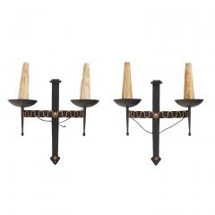 A set of 4 French large Gothic style iron wall sconces C 1950  - 4428353