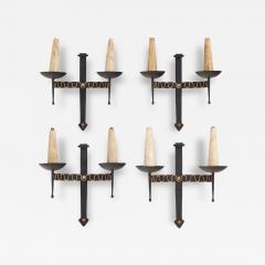 A set of 4 French large Gothic style iron wall sconces C 1950  - 4428524