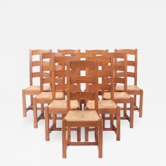 A set of ten French oak ladder back chairs with rush seats C 1960  - 2683241