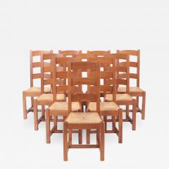 A set of ten French oak ladder back chairs with rush seats C 1960  - 2683241