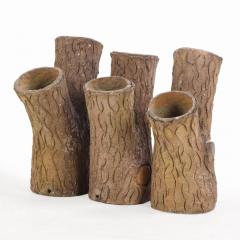 A set of three French tabletop faux bois cast stone planters C 1950  - 4271150