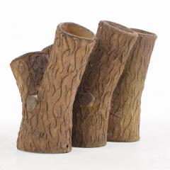 A set of three French tabletop faux bois cast stone planters C 1950  - 4271152