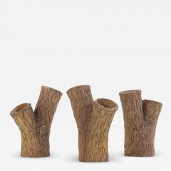 A set of three French tabletop faux bois cast stone planters C 1950  - 4276964
