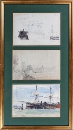 A set of three pen ink and water colour sketches - 822277