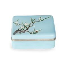 A small Showa period cloisonn box with a single branch of blossom - 3577871