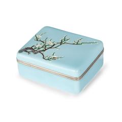 A small Showa period cloisonn box with a single branch of blossom - 3577873