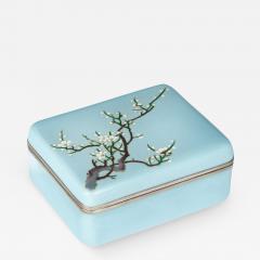 A small Showa period cloisonn box with a single branch of blossom - 3591283