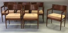 A stylish set of 6 Italian cherry wood arm chairs with tan boar skin upholstery - 755514