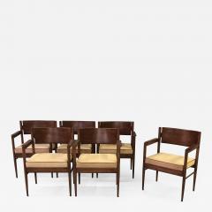 A stylish set of 6 Italian cherry wood arm chairs with tan boar skin upholstery - 756032