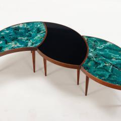 A three part biomorphic marbleized glass and walnut circular coffee table  - 3365612