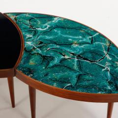 A three part biomorphic marbleized glass and walnut circular coffee table  - 3365613