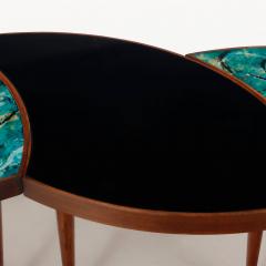 A three part biomorphic marbleized glass and walnut circular coffee table  - 3365614