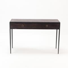 A two drawer iron desk with dark brown leather top contemporary  - 2578608
