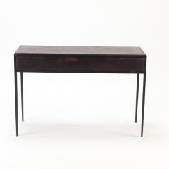 A two drawer iron desk with dark brown leather top contemporary  - 2578609
