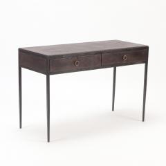 A two drawer iron desk with dark brown leather top contemporary  - 2578610