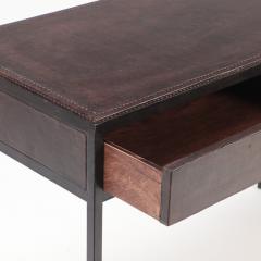 A two drawer iron desk with dark brown leather top contemporary  - 2578611
