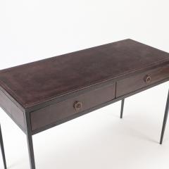A two drawer iron desk with dark brown leather top contemporary  - 2578612