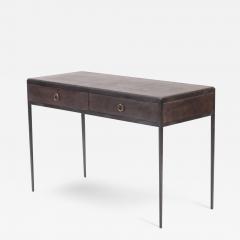 A two drawer iron desk with dark brown leather top contemporary  - 2583792