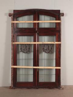 A two panel mahogany window set with leaded glass and frame circa 1920  - 3696016