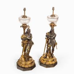 A very fine pair of mid Victorian parcel gilt bronze oil lamps by Hinks - 2117895