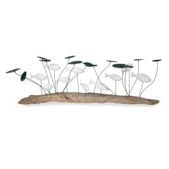 A wood and metal sculpture of a shoal of fish amongst lily pads by Martin Scorey - 3917800