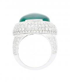 AGL Certified 10 Carat Cabochon Cut Minor Oil Emerald and Diamond Cluster Ring - 3549740