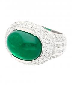 AGL Certified 10 Carat Cabochon Cut Minor Oil Emerald and Diamond Cluster Ring - 3549747