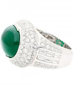 AGL Certified 10 Carat Cabochon Cut Minor Oil Emerald and Diamond Cluster Ring - 3549752