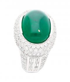 AGL Certified 10 Carat Cabochon Cut Minor Oil Emerald and Diamond Cluster Ring - 3549781