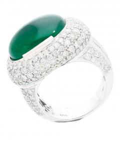 AGL Certified 10 Carat Cabochon Cut Minor Oil Emerald and Diamond Cluster Ring - 3549782