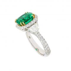 AGL Certified 3 52 Carat Cushion Colombian Emerald Half Moon Diamond Ring - 3843210