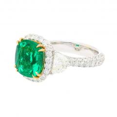 AGL Certified 3 52 Carat Cushion Colombian Emerald Half Moon Diamond Ring - 3843216