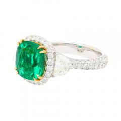 AGL Certified 3 52 Carat Cushion Colombian Emerald Half Moon Diamond Ring - 3861961