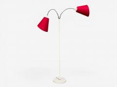 AH Belysing Floor Lamp White Lacquered Metal Red Fabric Sweden 2000s - 4582933