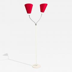 AH Belysing Floor Lamp White Lacquered Metal Red Fabric Sweden 2000s - 4583079