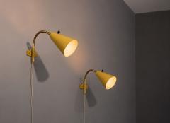 AJH Adjustable Wall Sconces Lacquered Metal Brass Sweden 1950s - 4696309
