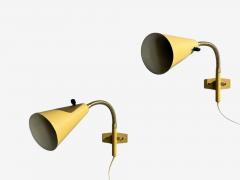 AJH Adjustable Wall Sconces Lacquered Metal Brass Sweden 1950s - 4696311