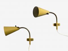 AJH Adjustable Wall Sconces Lacquered Metal Brass Sweden 1950s - 4696312