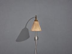 AJH Swedish Modern Adjustable Wall Light Brass Pleated Fabric Sweden 1950s - 4813385
