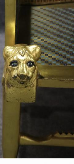 AMAZING EGYPTIAN REVIVAL GOLD ENAMELED BRASS AND GILDED WOOD LION ARM BENCH - 4501227