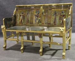 AMAZING EGYPTIAN REVIVAL GOLD ENAMELED BRASS AND GILDED WOOD LION ARM BENCH - 4501230