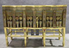 AMAZING EGYPTIAN REVIVAL GOLD ENAMELED BRASS AND GILDED WOOD LION ARM BENCH - 4501232
