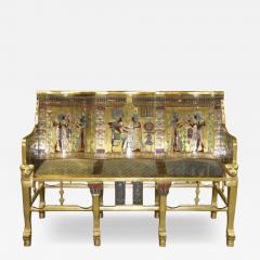 AMAZING EGYPTIAN REVIVAL GOLD ENAMELED BRASS AND GILDED WOOD LION ARM BENCH - 4504142