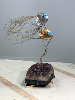 AMETHYST GEODE MODERNIST FISH SCULPTURE - 1110088