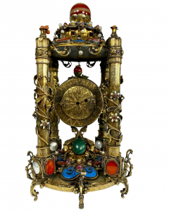 AN AUSTRO HUNGARIAN GILT STERLING SILVER JEWELED CLOCK CIRCA 1900 - 3566346
