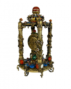 AN AUSTRO HUNGARIAN GILT STERLING SILVER JEWELED CLOCK CIRCA 1900 - 3566492