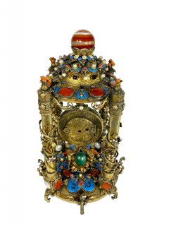 AN AUSTRO HUNGARIAN GILT STERLING SILVER JEWELED CLOCK CIRCA 1900 - 3566494