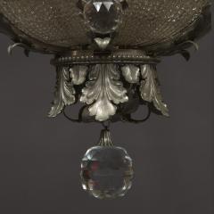 AN UNUSUAL FINELY CAST AND SILVERED BRONZE FACETED GLASS MOUNTED CHANDELIER - 3906468