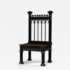 AN UNUSUAL MASSIVE EBONISED WOOD AND IRON CHAIR IN THE GOTHIC TASTE - 3864484