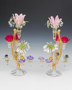 AN UNUSUAL PAIR OF ORMOLU MOUNTED HARP FLOWER EPERGNES - 3793797